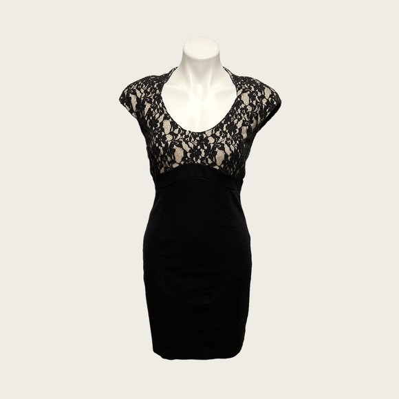 Ted Baker Black Nude Lace Detail Scoop Neck Capped Sleeve Cocktail Dress - Picture 2 of 6